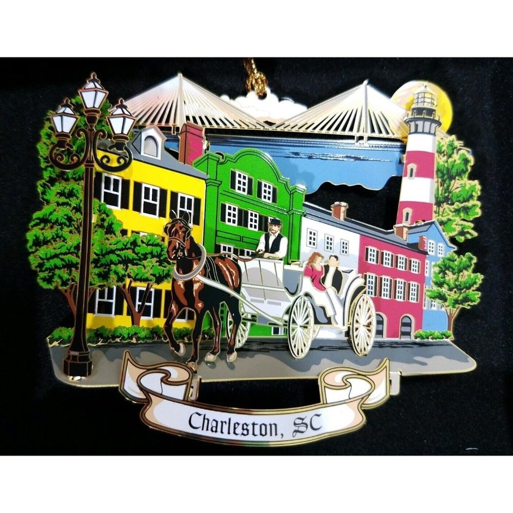Charleston SC Rainbow Row Ravenel Bridge Ornament Nations Treasures Chri…